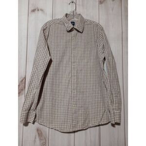 Gap‎ Shirt Men's Large Tan White Check Button Front Long Sleeve